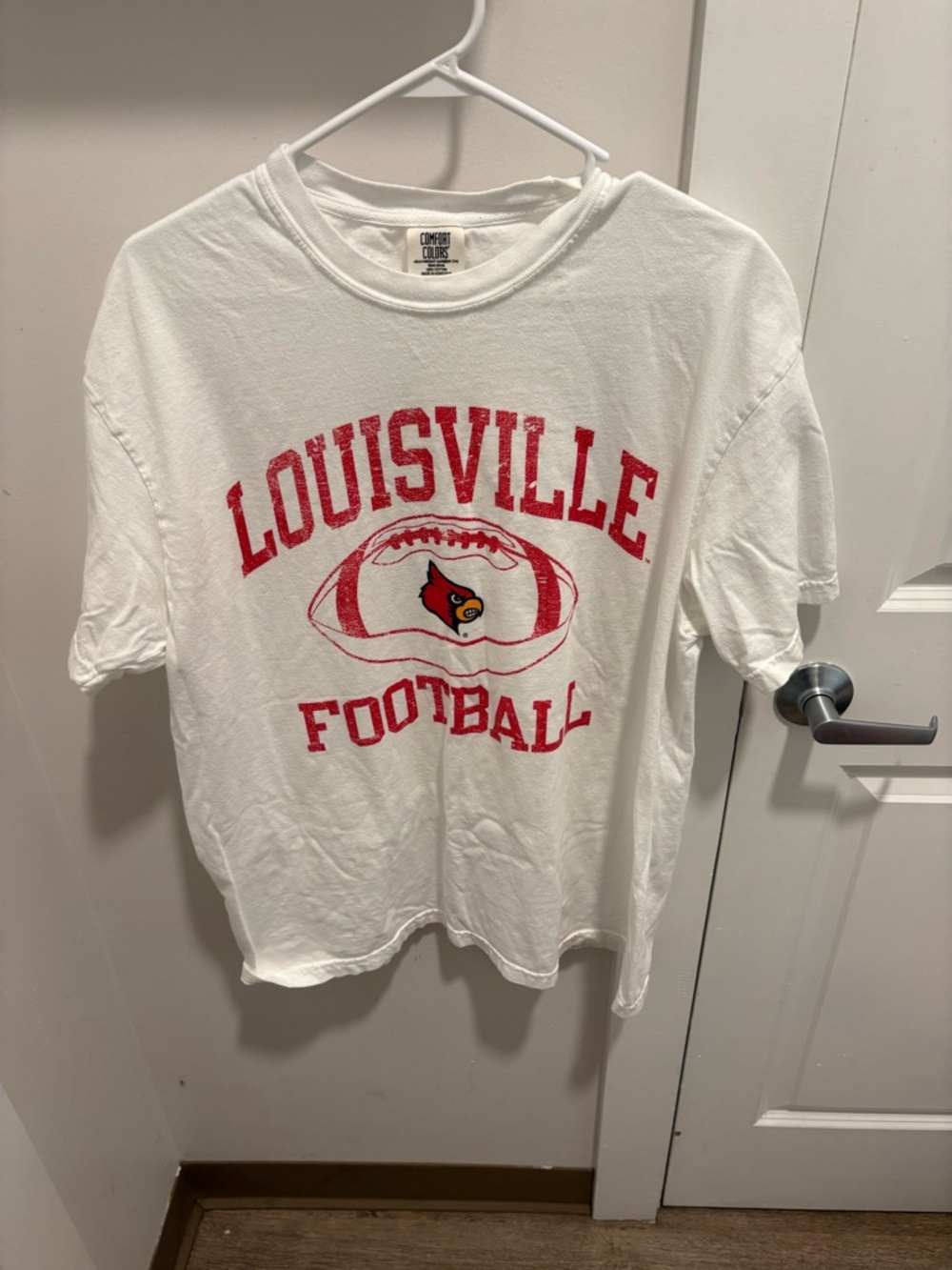Comfort Colors White Louisville Football Graphic Tee with Red Logo